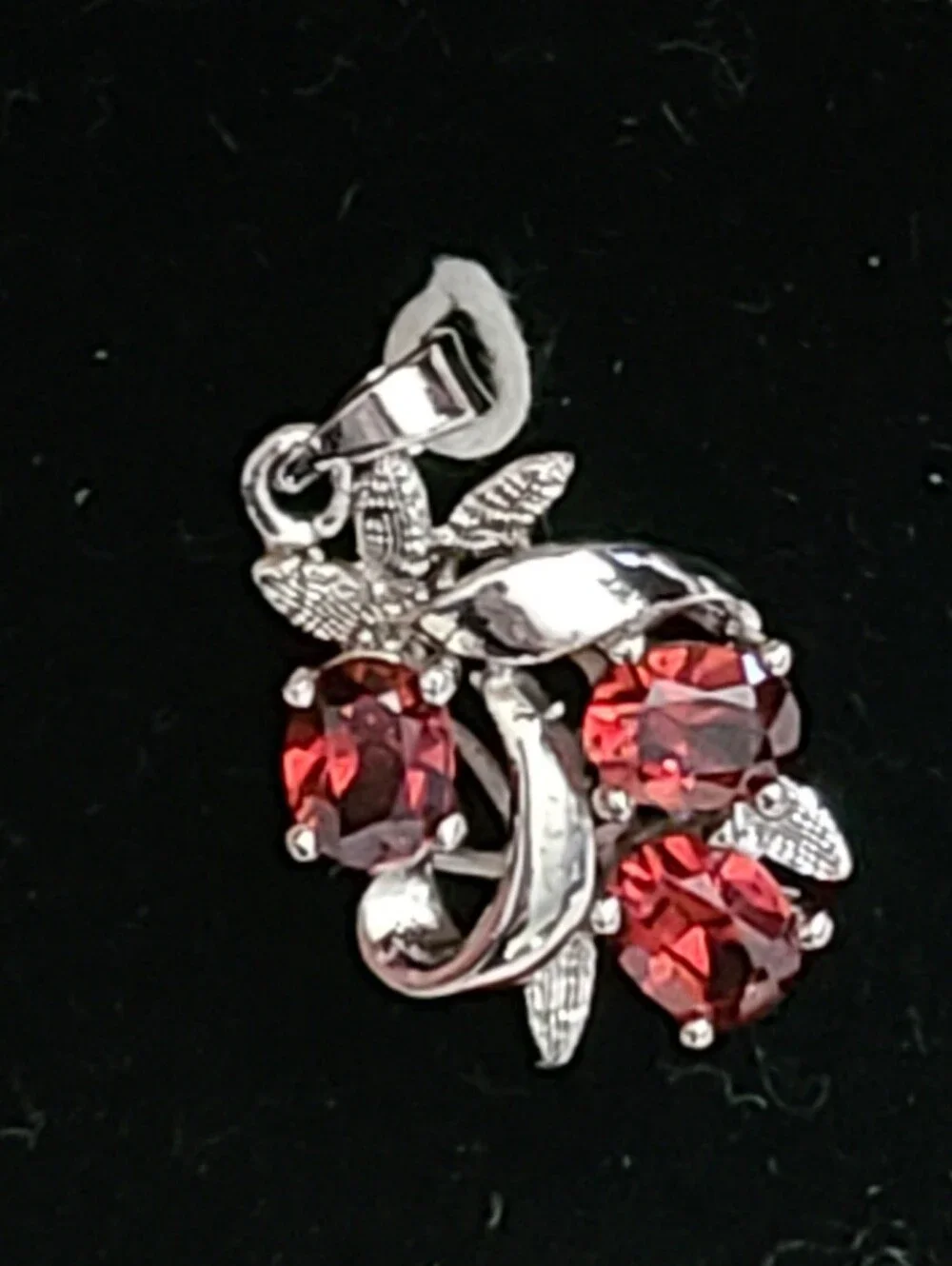 New In Box. Sterling Silver & Garnet Crystal Flower Pendant for Women